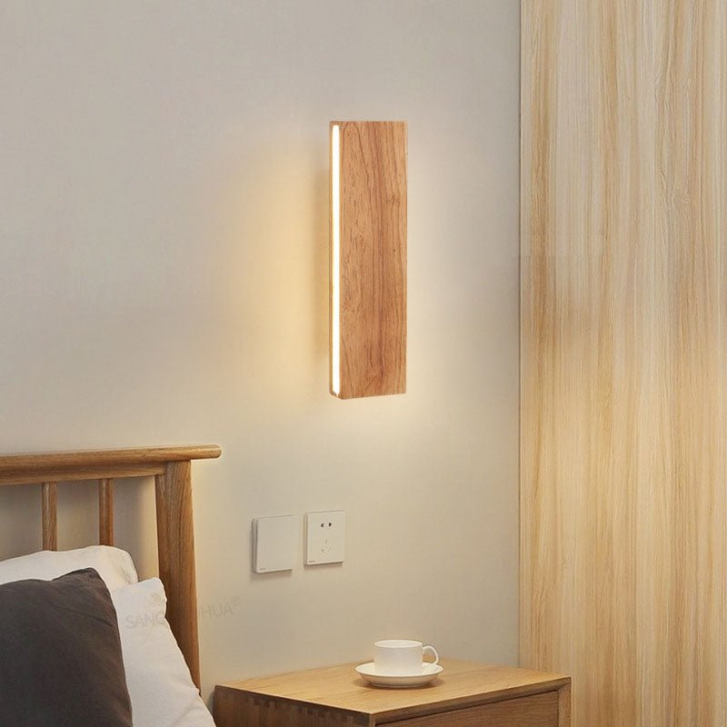 Natural Wood Finish Rectangular LED Wall Light 12 By 6 Inches | Temsk