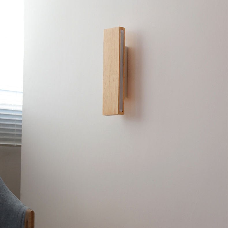 Natural Wood Finish Rectangular LED Wall Light 12 By 6 Inches | Temsk
