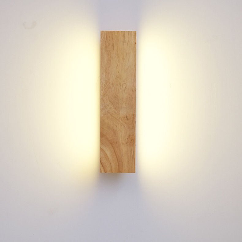Natural Wood Finish Rectangular LED Wall Light 12 By 6 Inches | Temsk