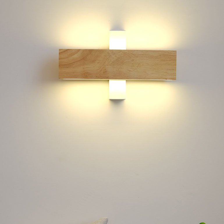 Natural Wood Finish Rectangular LED Wall Light 12 By 6 Inches | Temsk