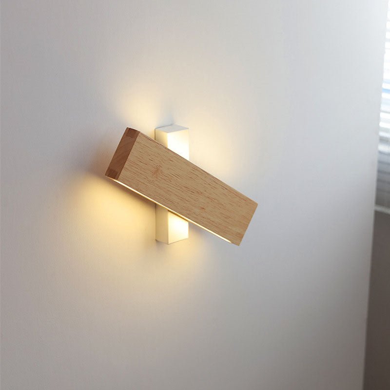 Natural Wood Finish Rectangular LED Wall Light 12 By 6 Inches | Temsk