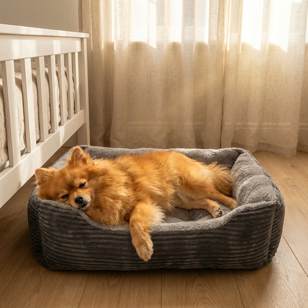 Rectangular Plush Dog And Cat Bed With Non-Slip Base And Machine Washable Cover | Temsk