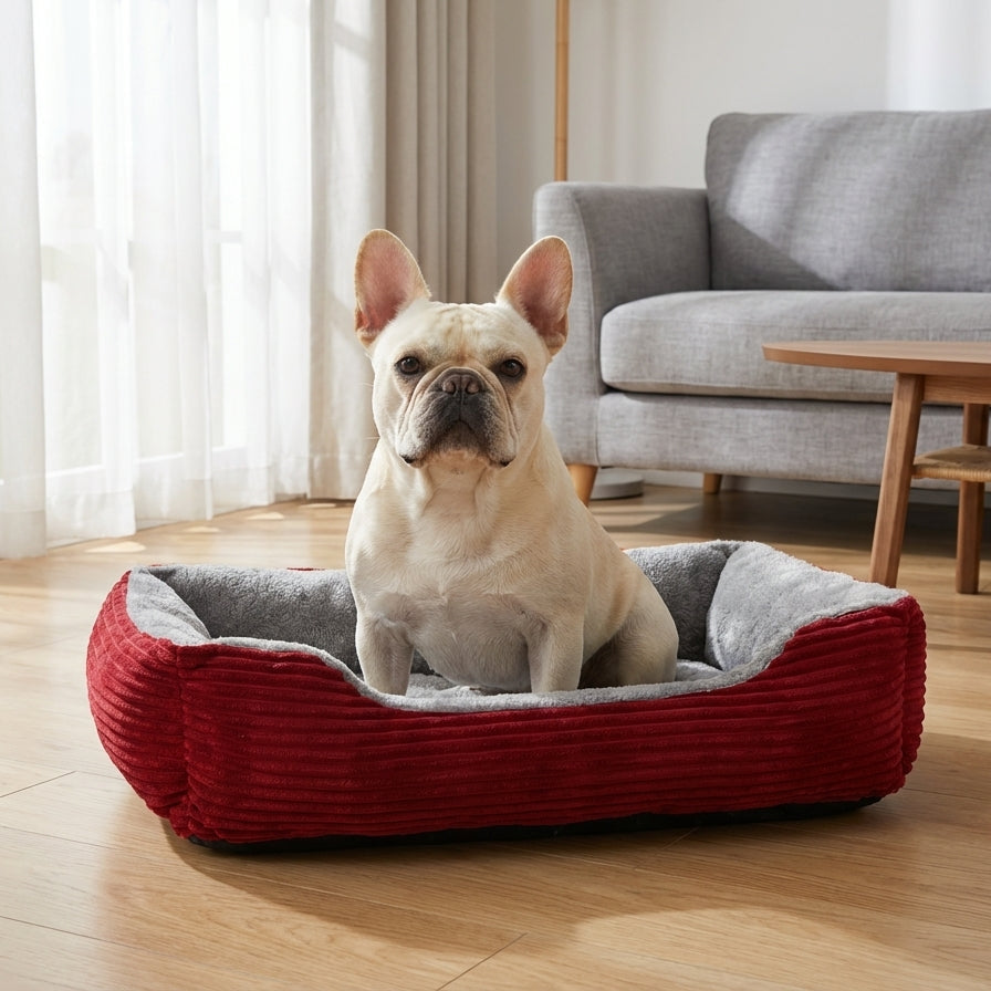 Rectangular Plush Dog And Cat Bed With Non-Slip Base And Machine Washable Cover | Temsk