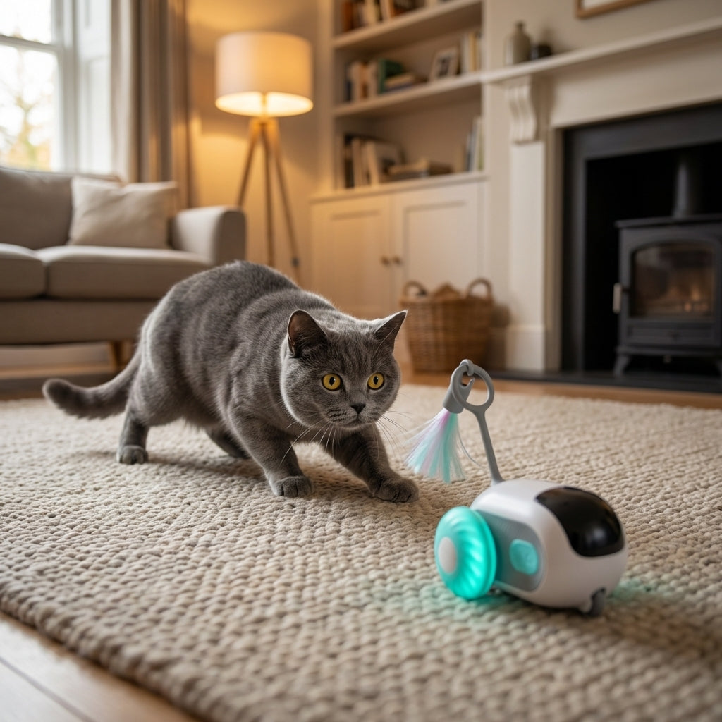 Remote Control Cat Toy With Feather Wand, Two Play Modes | Temsk