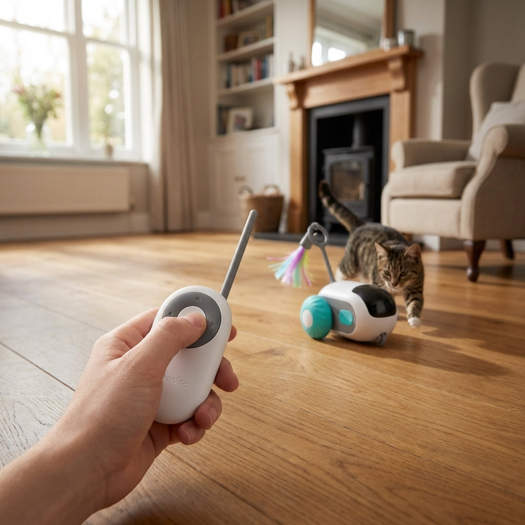 Remote Control Cat Toy With Feather Wand, Two Play Modes | Temsk
