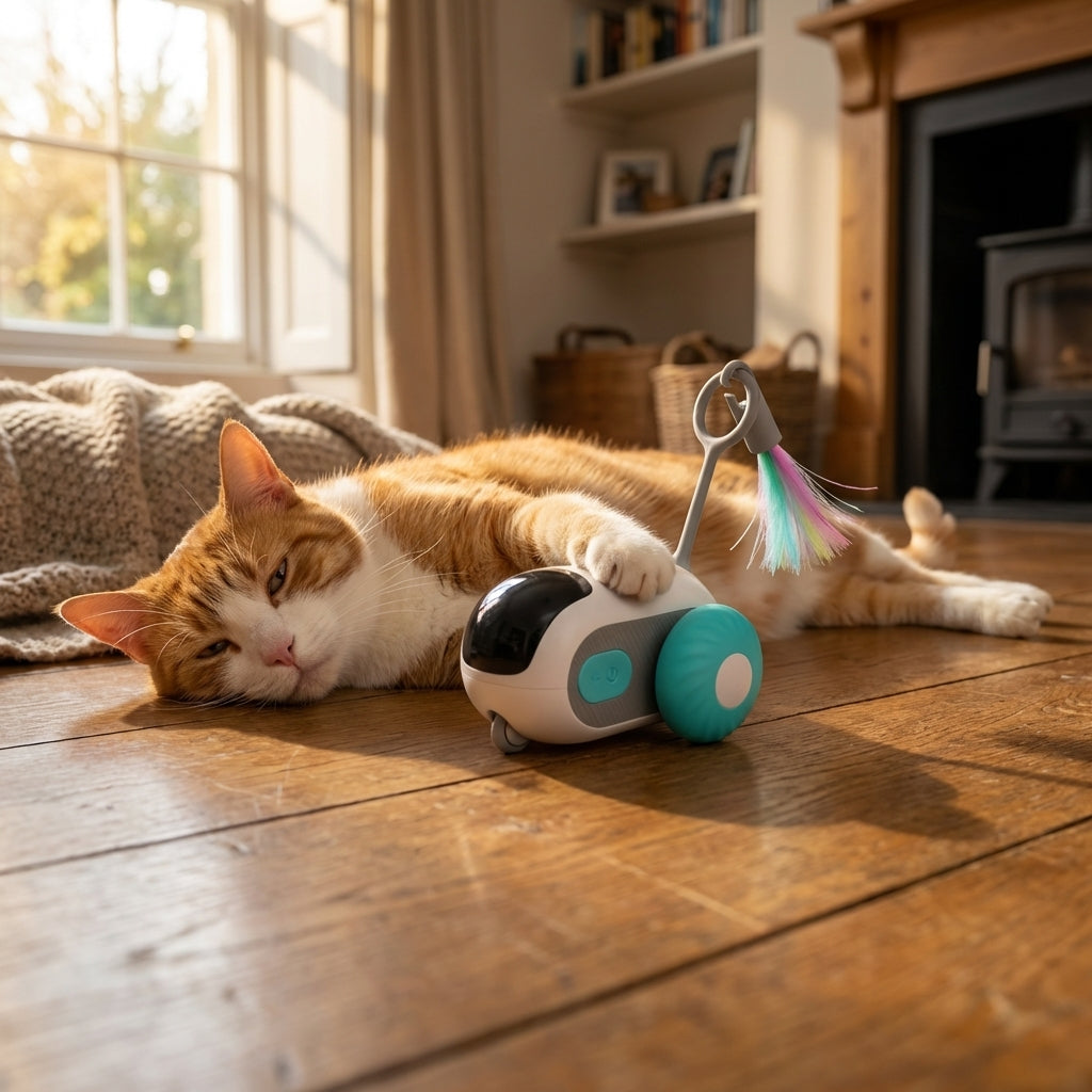 Remote Control Cat Toy With Feather Wand, Two Play Modes | Temsk