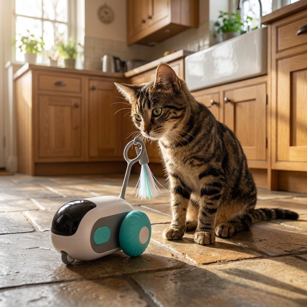 Remote Control Cat Toy With Feather Wand, Two Play Modes | Temsk