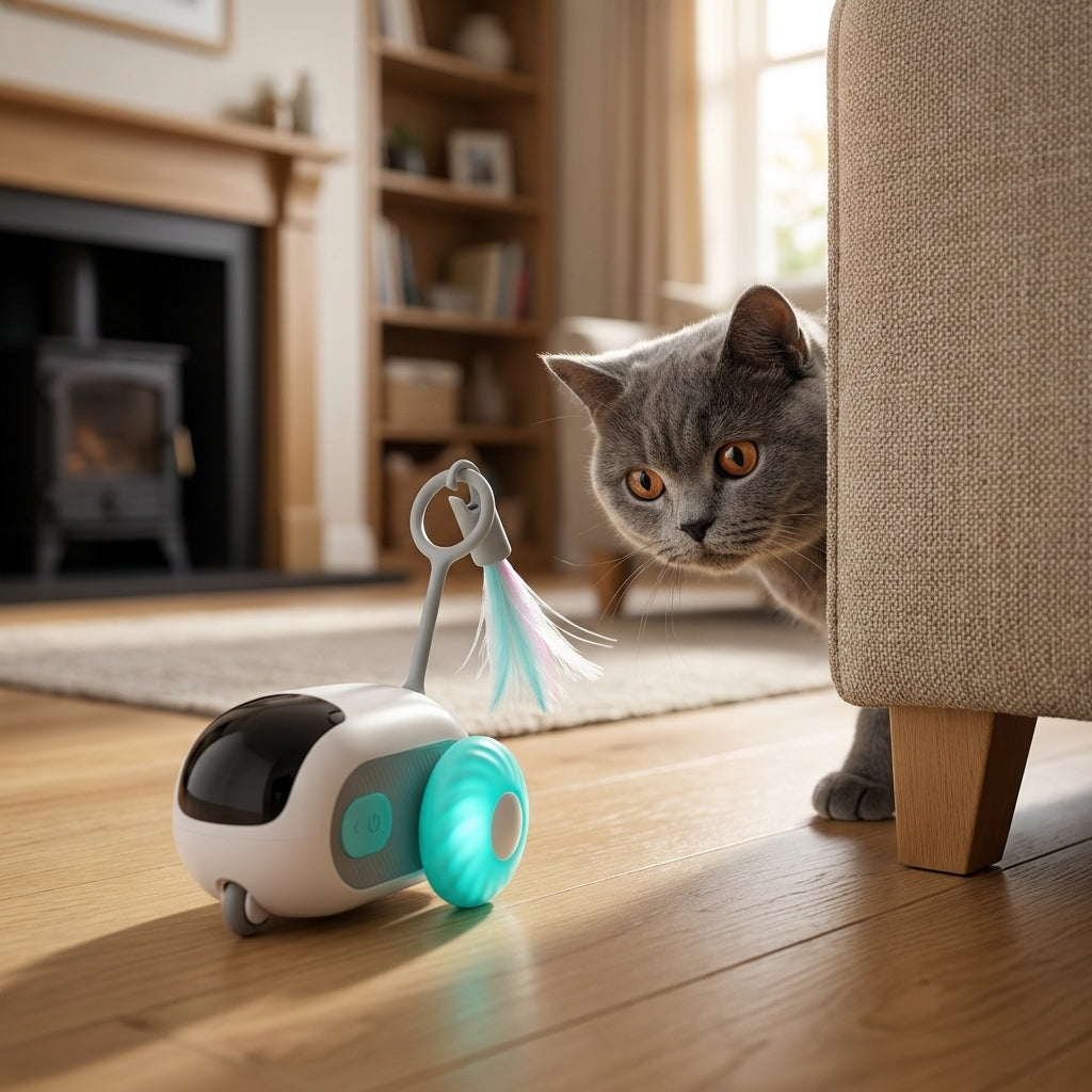 Remote Control Cat Toy With Feather Wand, Two Play Modes | Temsk