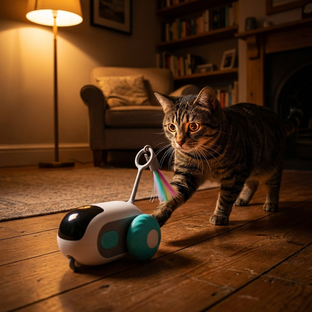 Remote Control Cat Toy With Feather Wand, Two Play Modes | Temsk