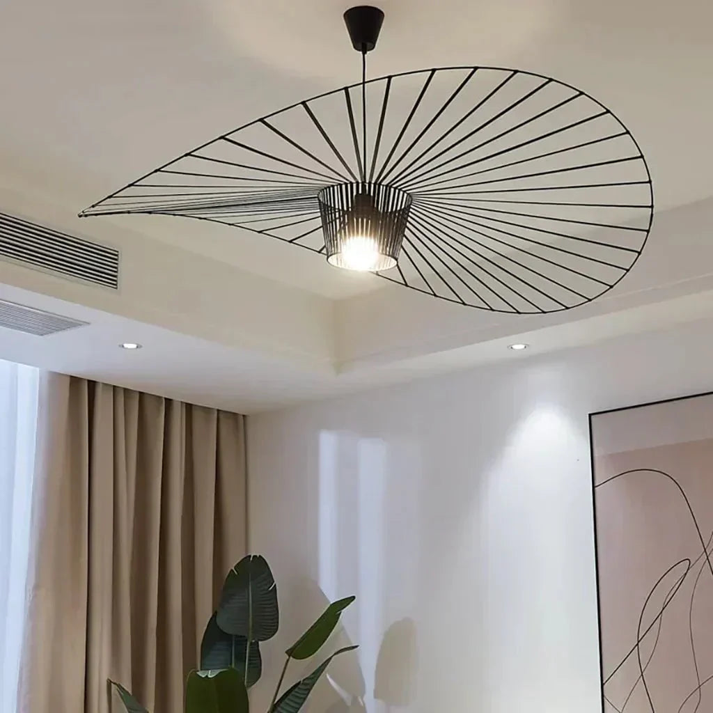 Hat-Shaped Ribbed Metal Pendant Light Fixture, 12 Inches | Temsk