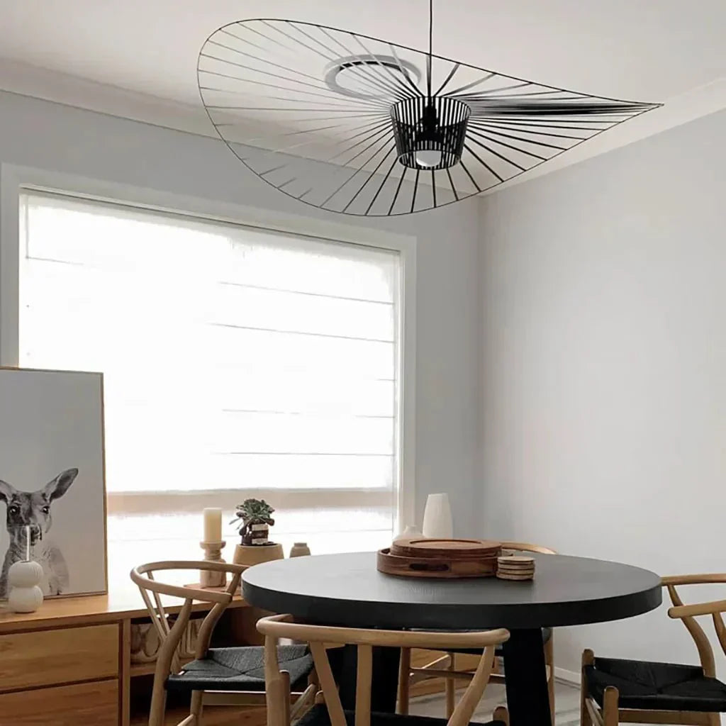 Hat-Shaped Ribbed Metal Pendant Light Fixture, 12 Inches | Temsk