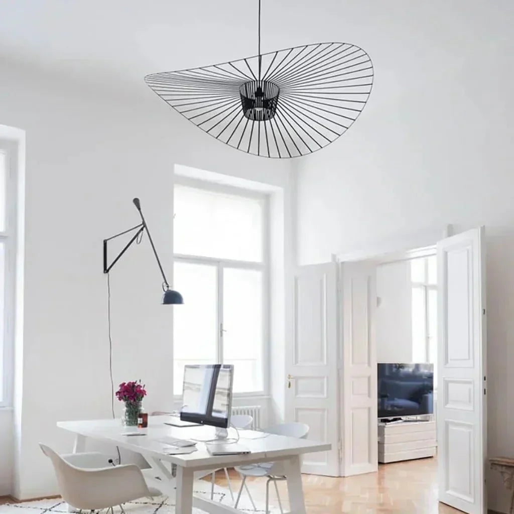 Hat-Shaped Ribbed Metal Pendant Light Fixture, 12 Inches | Temsk