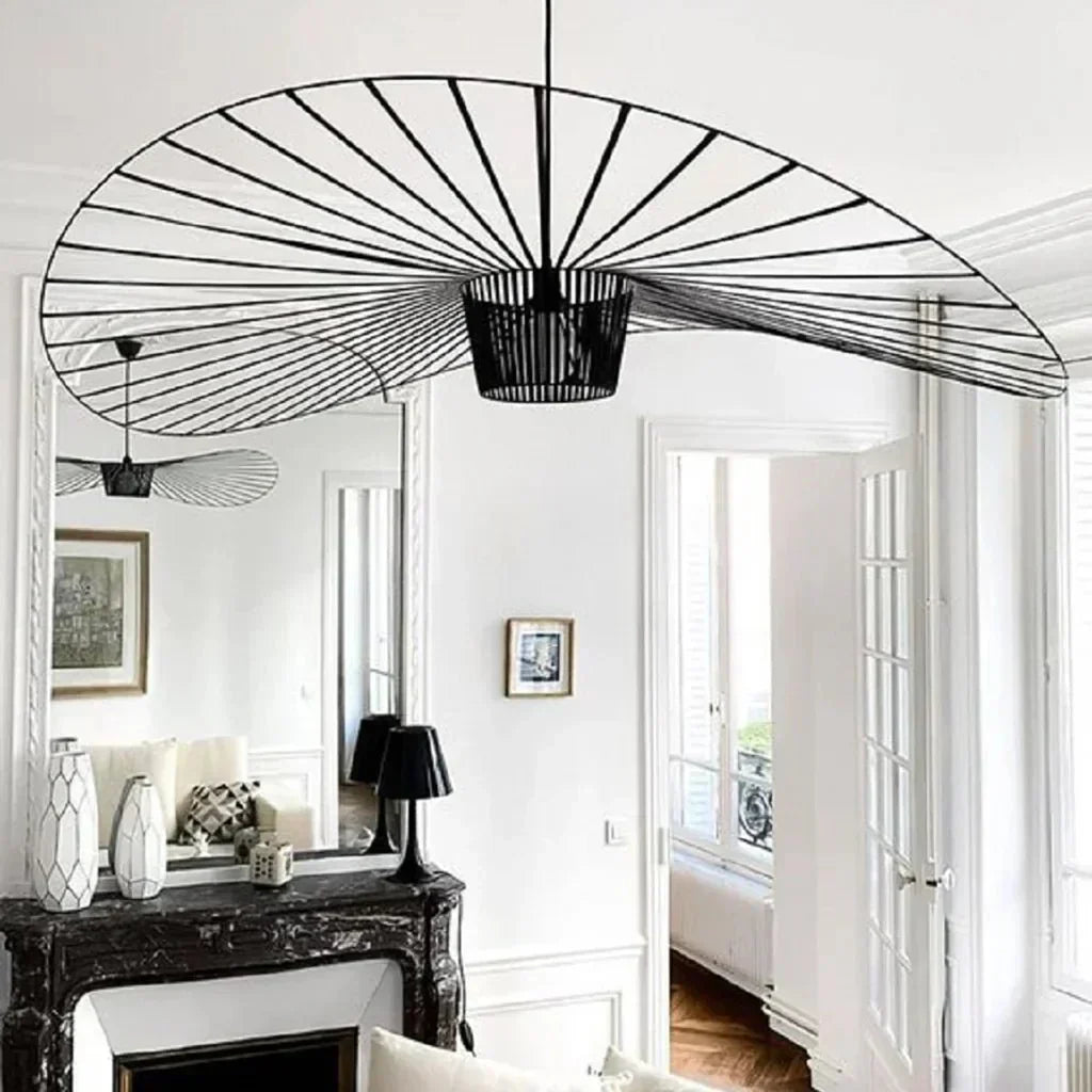 Hat-Shaped Ribbed Metal Pendant Light Fixture, 12 Inches | Temsk