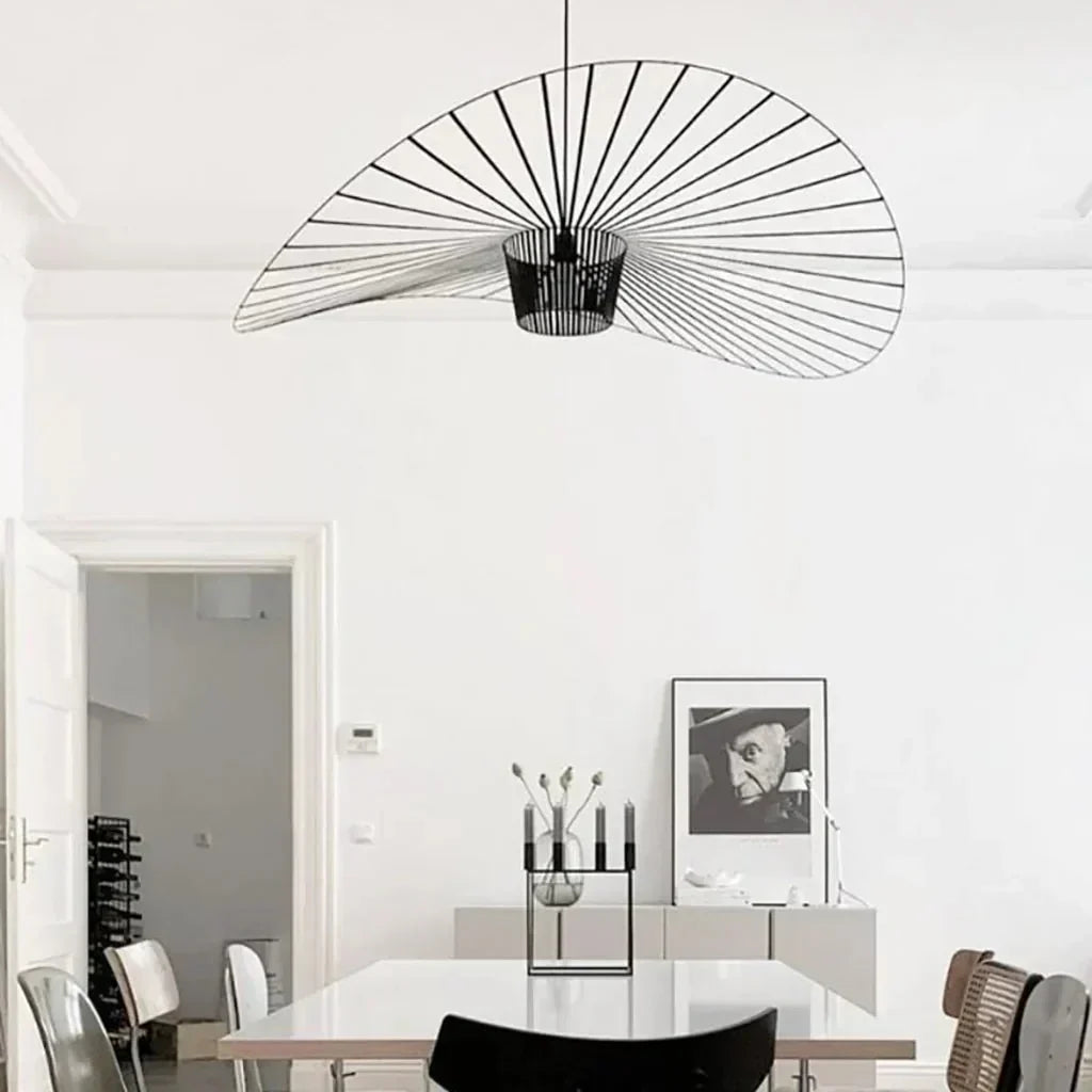 Hat-Shaped Ribbed Metal Pendant Light Fixture, 12 Inches | Temsk