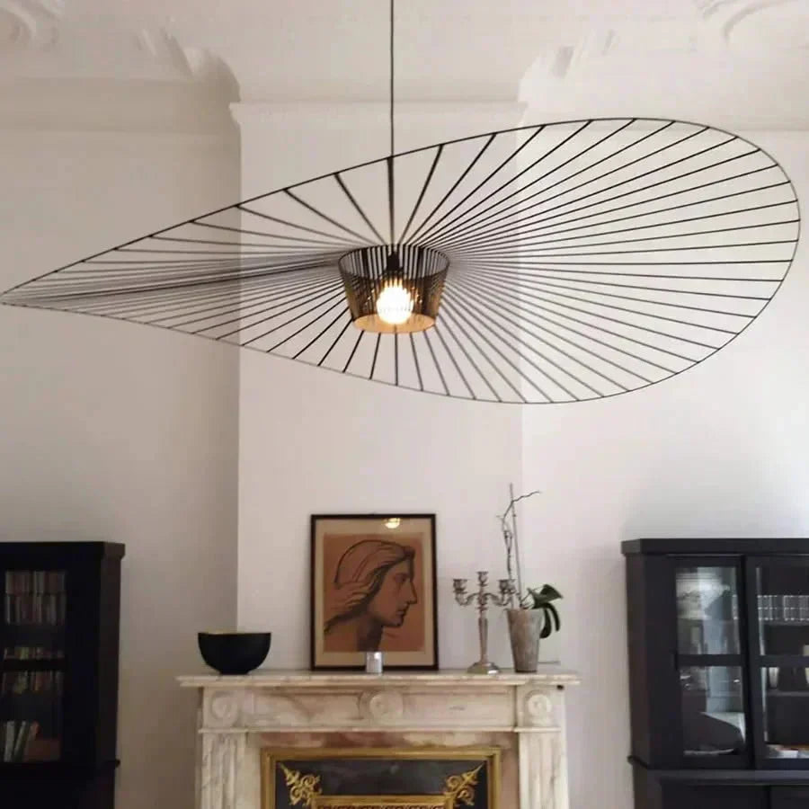 Hat-Shaped Ribbed Metal Pendant Light Fixture, 12 Inches | Temsk