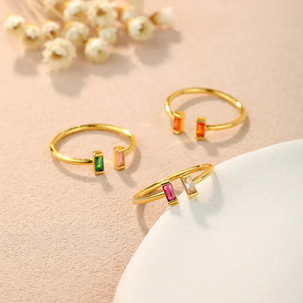 Adjustable Birthstone Ring In Gold With Cubic Zirconia Mother's Day Gift | Temsk