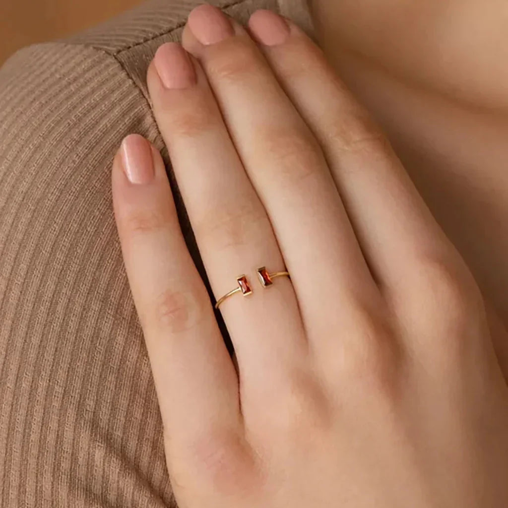 Adjustable Birthstone Ring In Gold With Cubic Zirconia Mother's Day Gift | Temsk