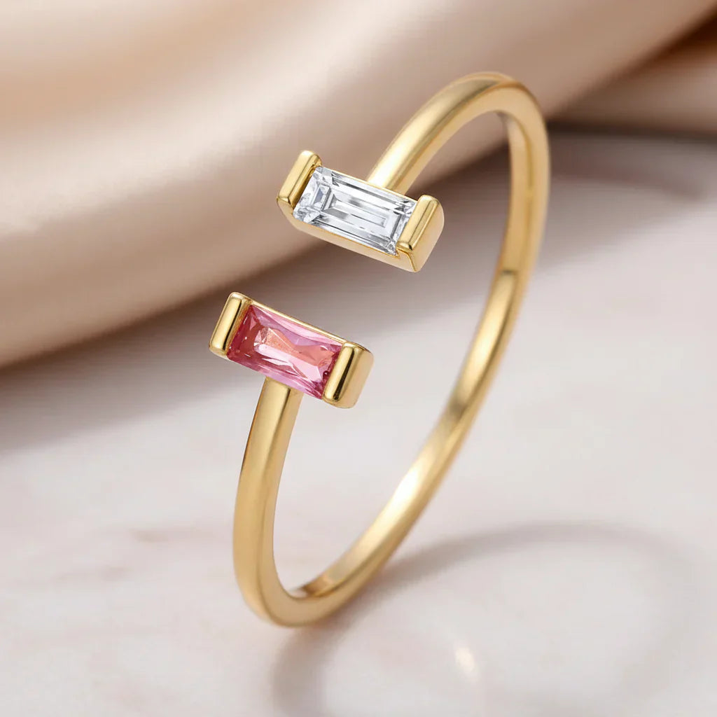 Adjustable Birthstone Ring In Gold With Cubic Zirconia Mother's Day Gift | Temsk