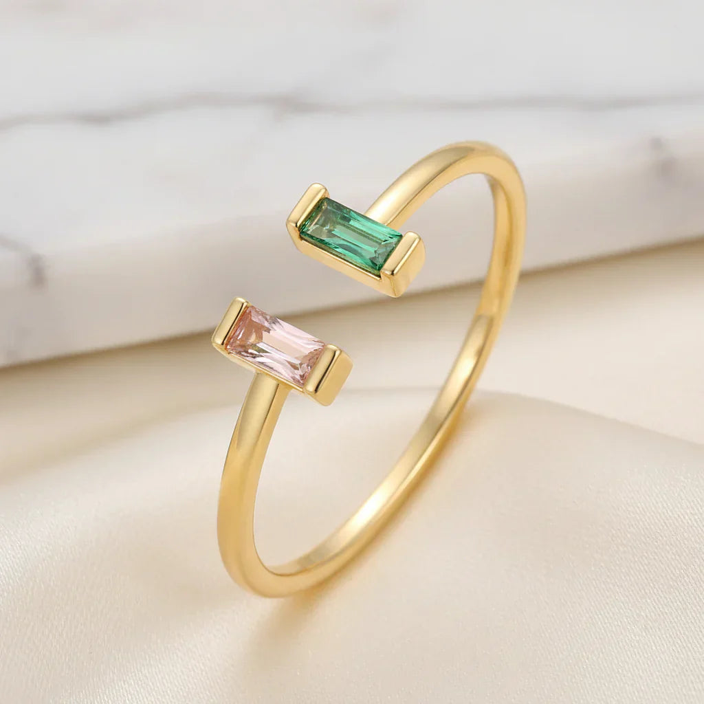 Adjustable Birthstone Ring In Gold With Cubic Zirconia Mother's Day Gift | Temsk