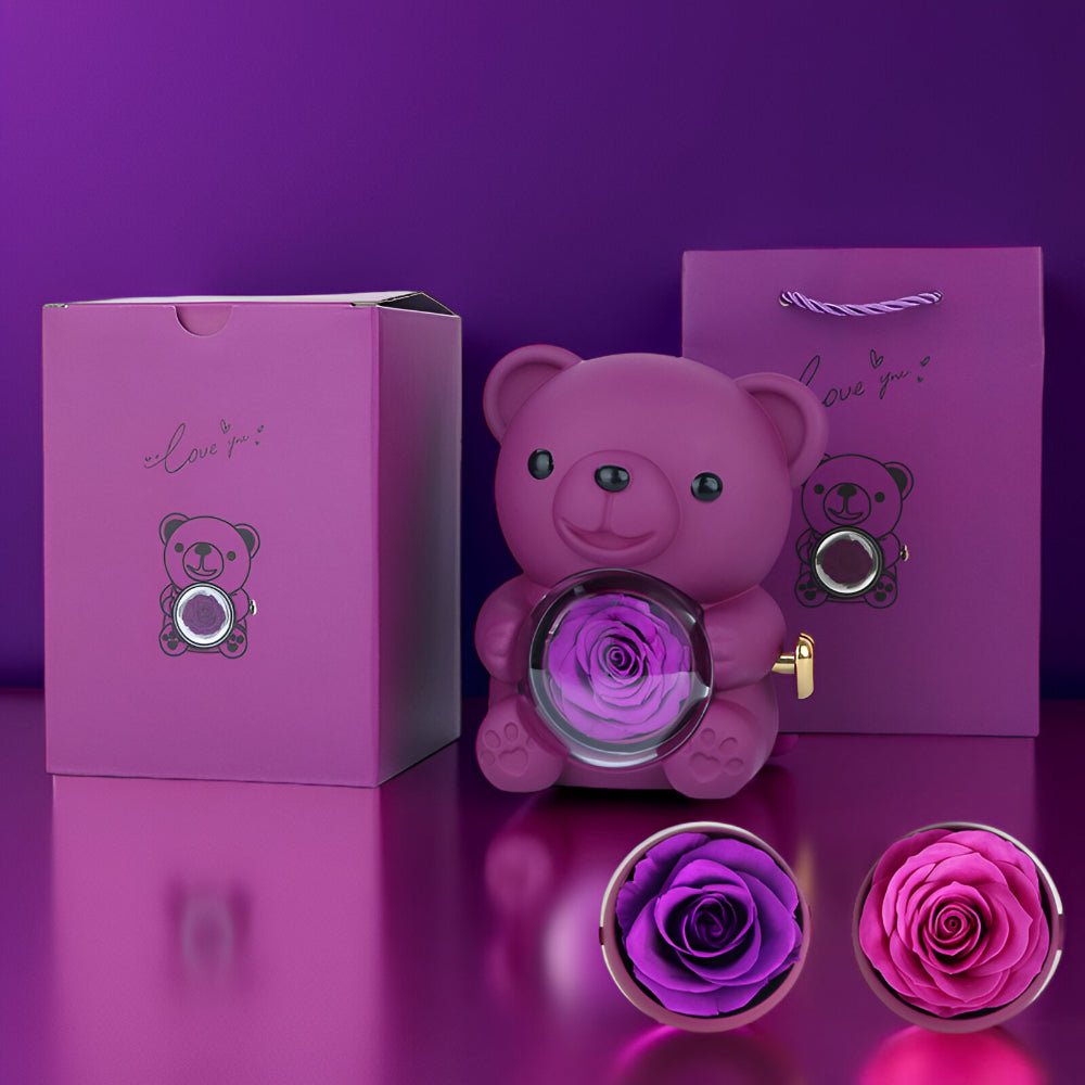 Teddy Bear Gift Set With Preserved Rose And Jewelry Display Box | Temsk