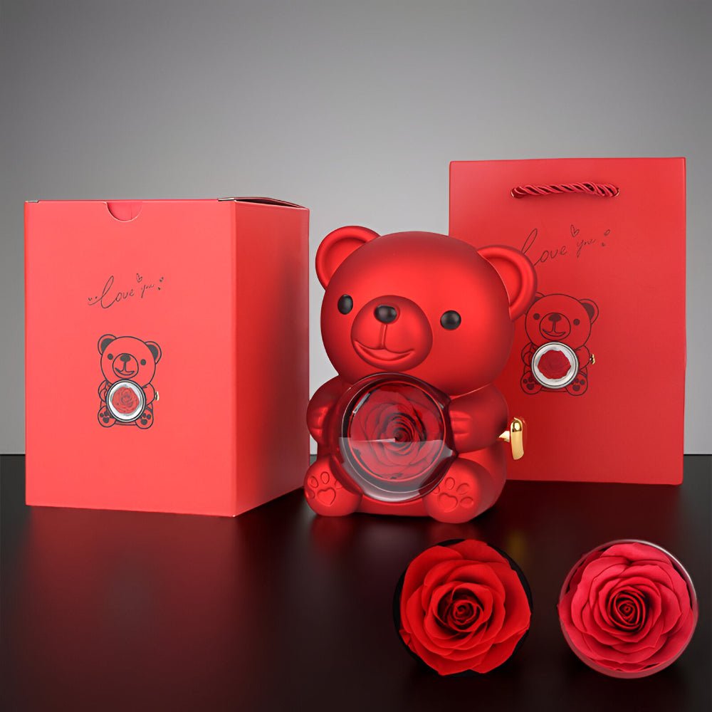 Teddy Bear Gift Set With Preserved Rose And Jewelry Display Box | Temsk