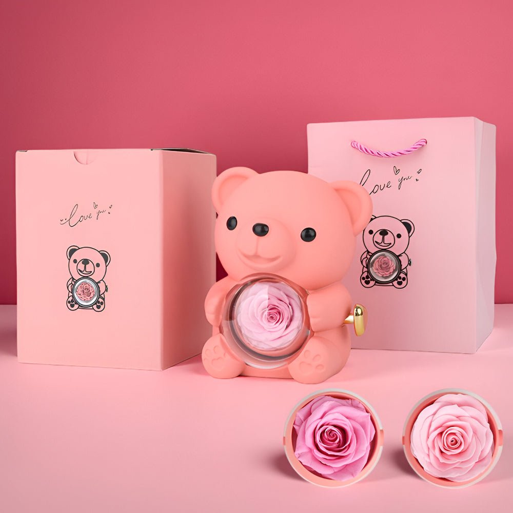 Teddy Bear Gift Set With Preserved Rose And Jewelry Display Box | Temsk