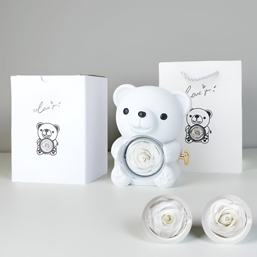 Teddy Bear Gift Set With Preserved Rose And Jewelry Display Box | Temsk