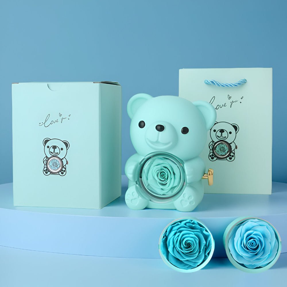 Teddy Bear Gift Set With Preserved Rose And Jewelry Display Box | Temsk