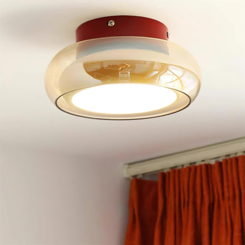 Cognac Glass Ceiling Lamp With Red Accent Three Color LED For Living Room Or Bedroom Temsk