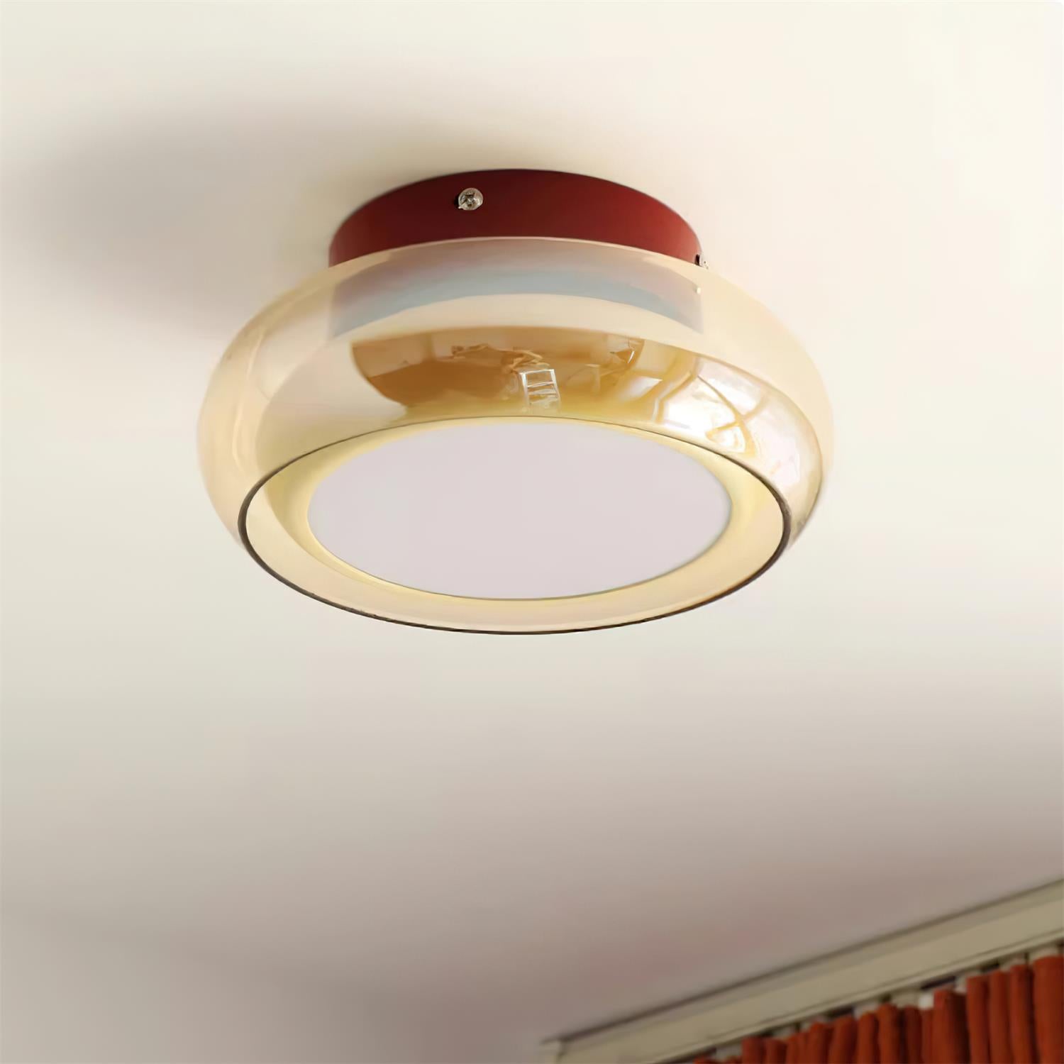 Cognac Glass Ceiling Lamp With Red Accent Three Color LED For Living Room Or Bedroom | Temsk