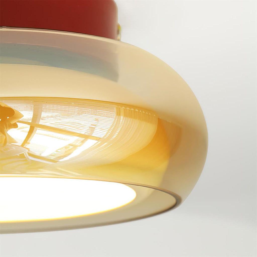 Cognac Glass Ceiling Lamp With Red Accent Three Color LED For Living Room Or Bedroom | Temsk