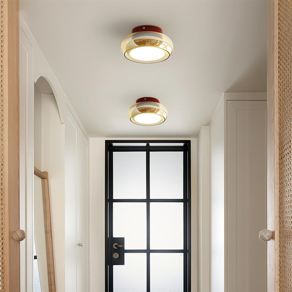 Cognac Glass Ceiling Lamp With Red Accent Three Color LED For Living Room Or Bedroom | Temsk