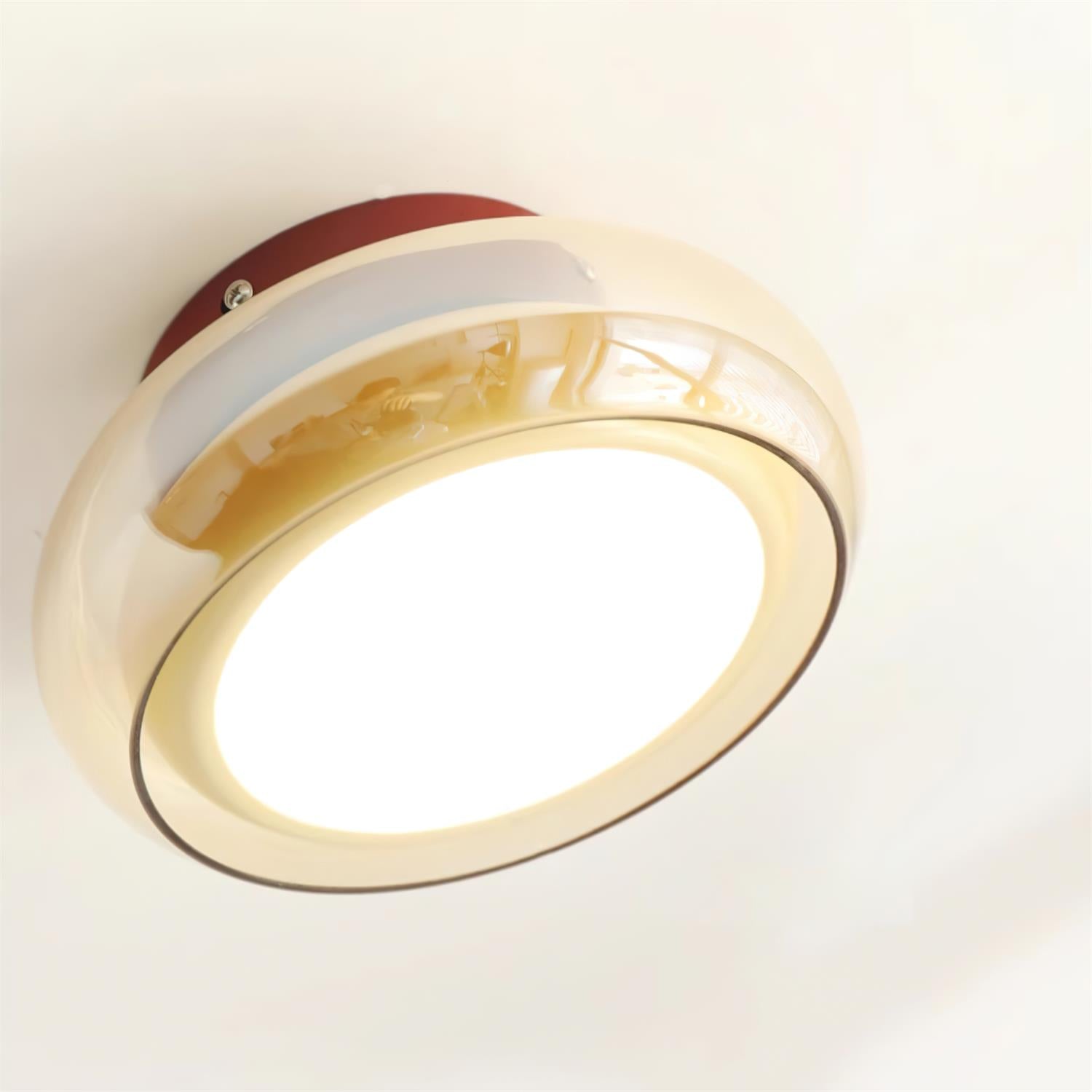 Cognac Glass Ceiling Lamp With Red Accent Three Color LED For Living Room Or Bedroom | Temsk