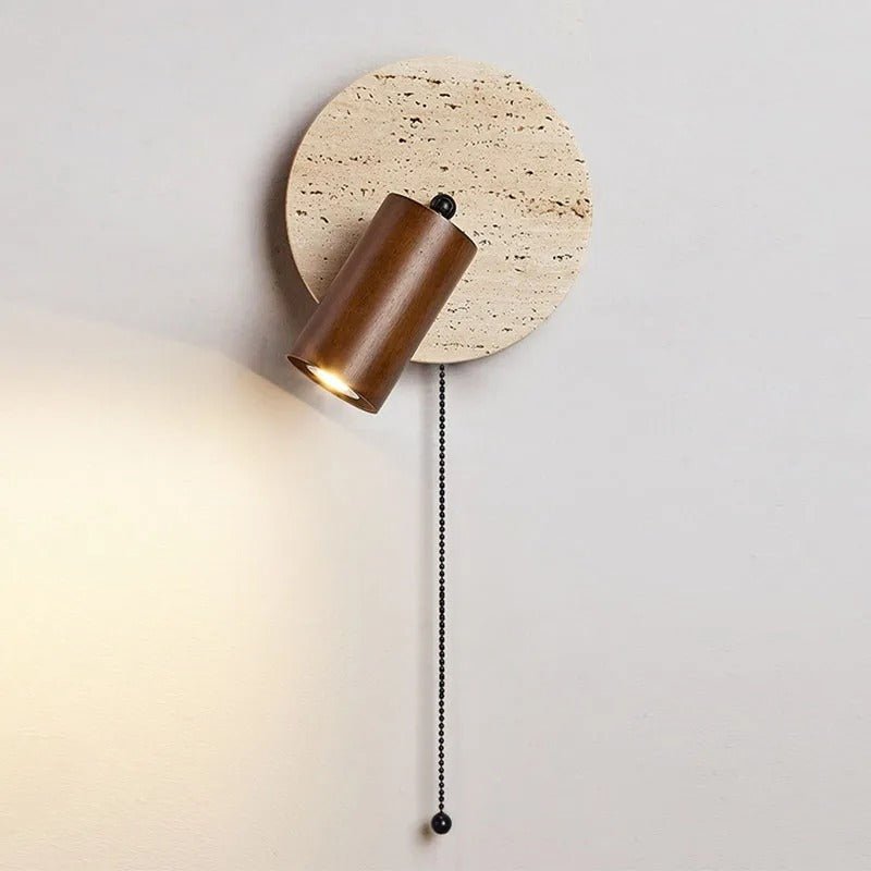 Rotatable LED Wall Sconce With Travertine And Wood Finish, 1-Light | Temsk