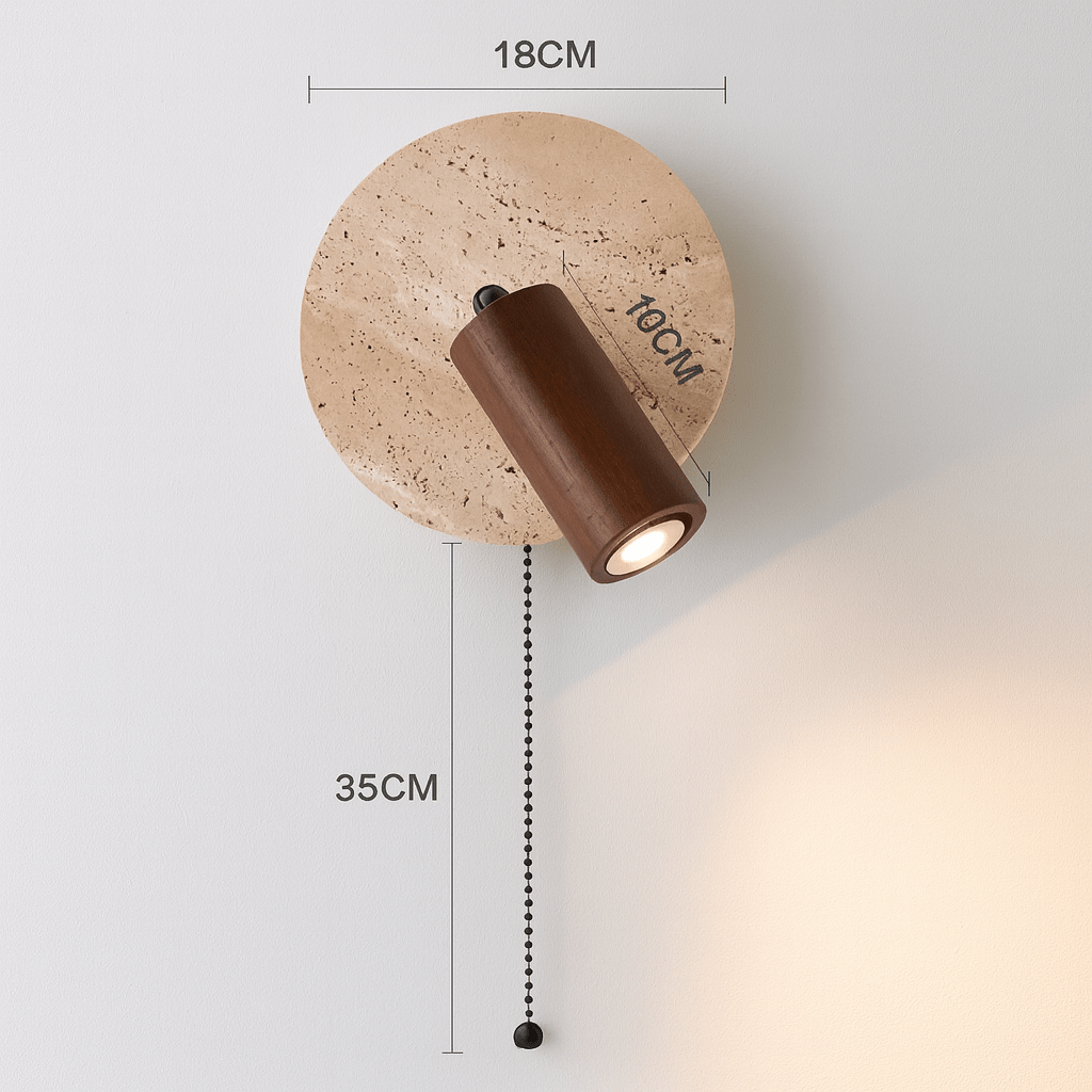Rotatable LED Wall Sconce With Travertine And Wood Finish, 1-Light | Temsk