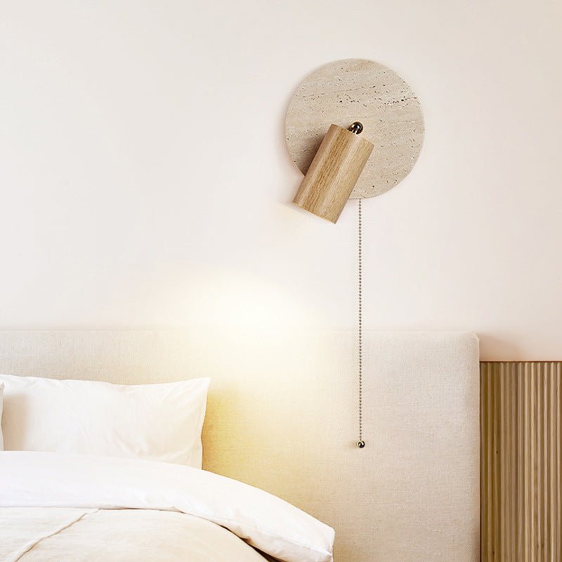 Rotatable LED Wall Sconce With Travertine And Wood Finish, 1-Light | Temsk