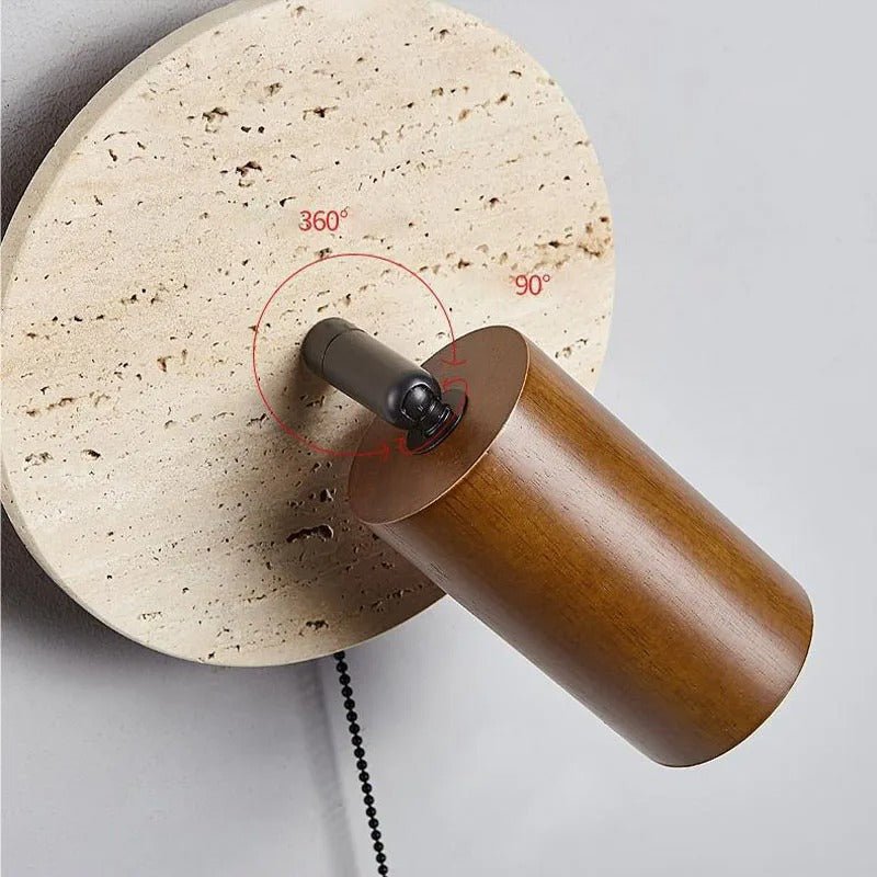Rotatable LED Wall Sconce With Travertine And Wood Finish, 1-Light | Temsk