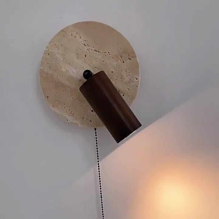 Rotatable LED Wall Sconce With Travertine And Wood Finish, 1-Light | Temsk