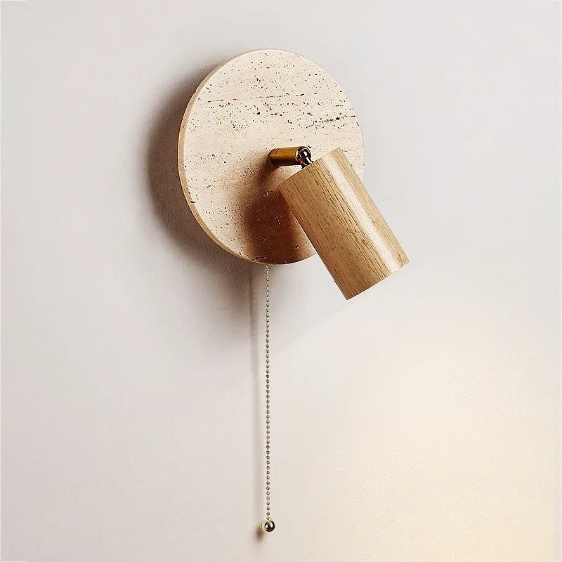 Rotatable LED Wall Sconce With Travertine And Wood Finish, 1-Light | Temsk
