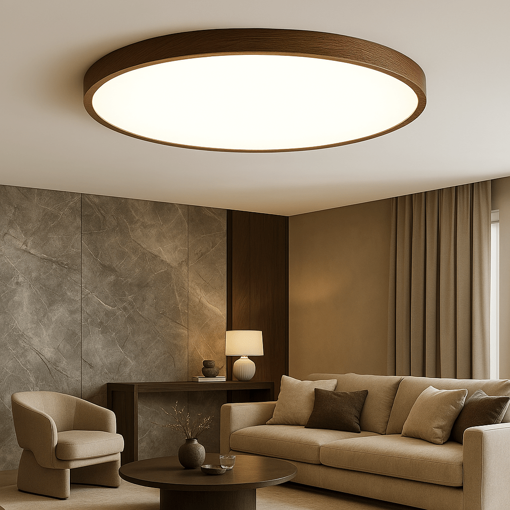 Wood Detail Round Flush Mount Ceiling Light, 12 Inch Diameter | Temsk