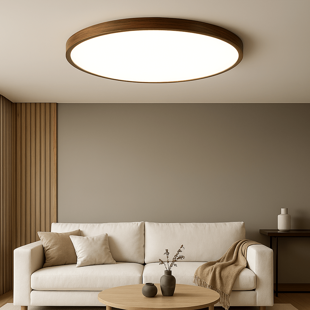Wood Detail Round Flush Mount Ceiling Light, 12 Inch Diameter | Temsk