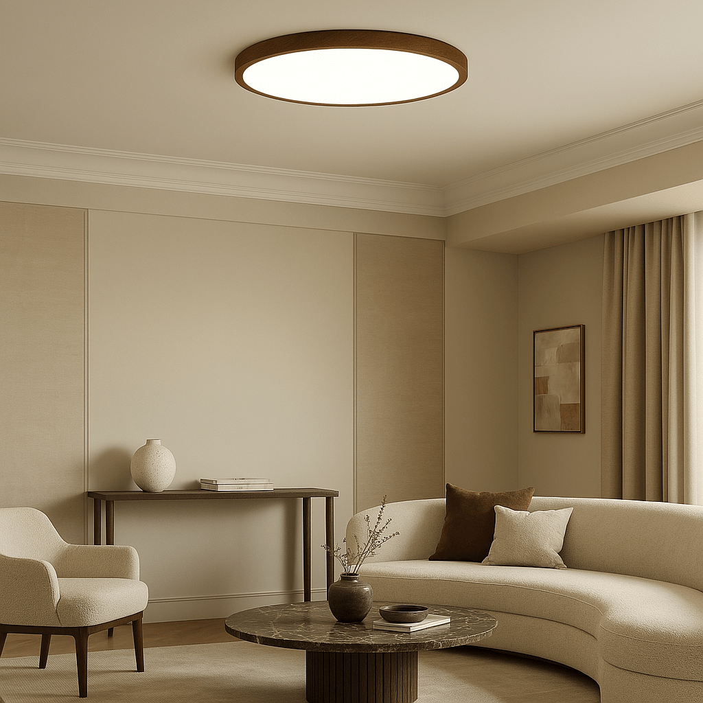Wood Detail Round Flush Mount Ceiling Light, 12 Inch Diameter | Temsk