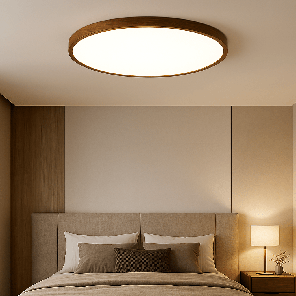 Wood Detail Round Flush Mount Ceiling Light, 12 Inch Diameter | Temsk