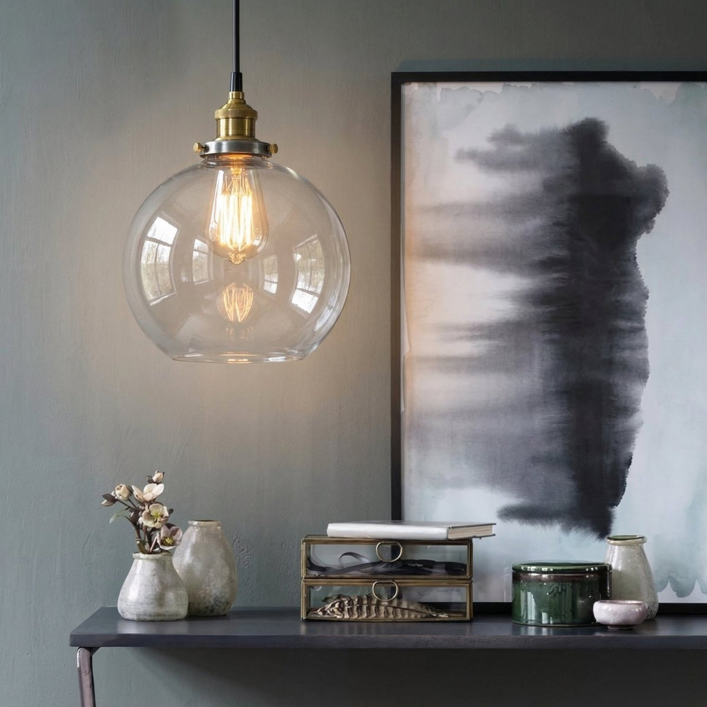 Vintage Style Round Glass Pendant Light Fixture, 12-Inch Diameter | Temsk