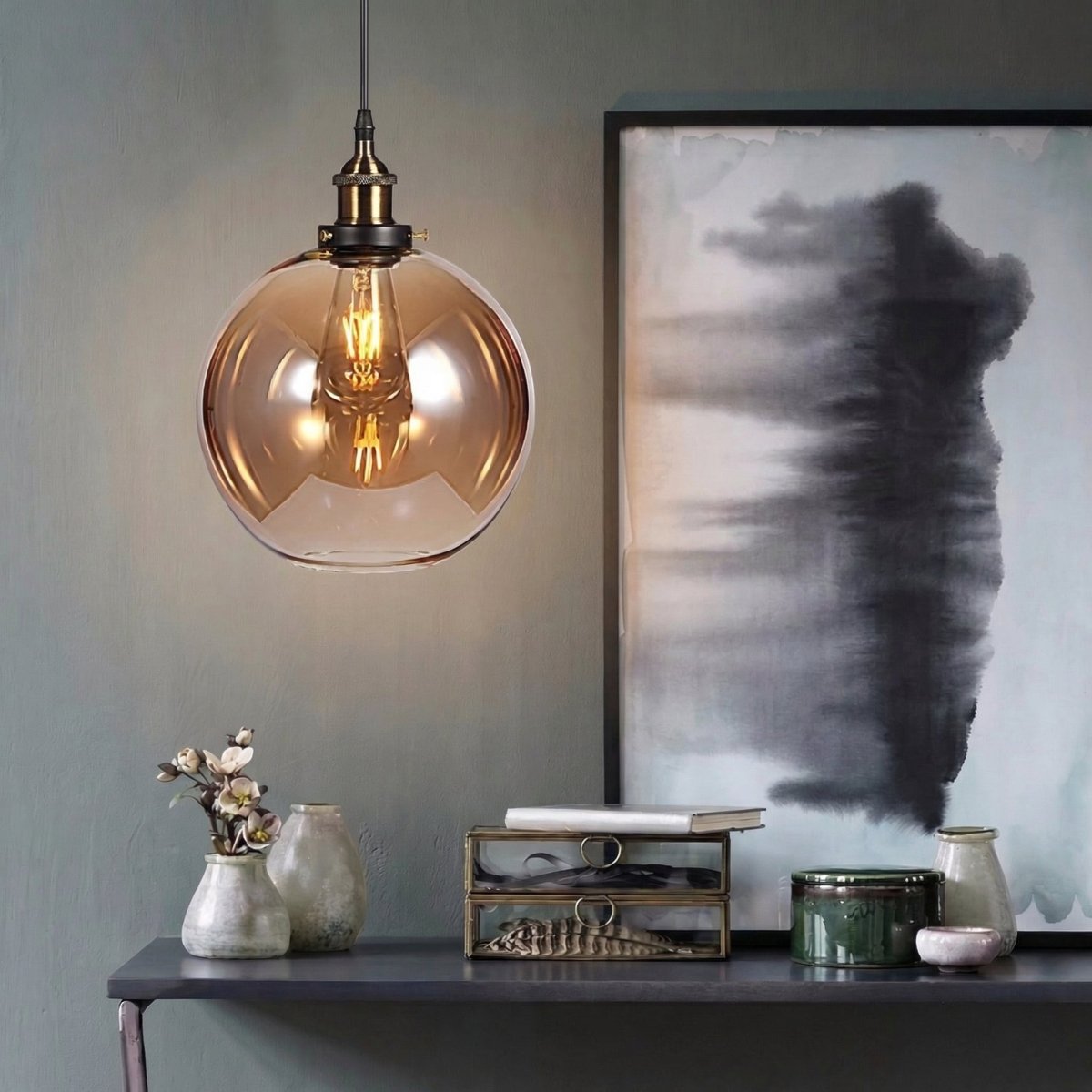 Vintage Style Round Glass Pendant Light Fixture, 12-Inch Diameter | Temsk