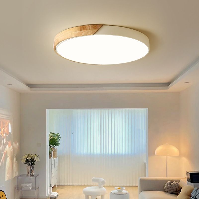 12-Inch Round LED Flush Mount Ceiling Light With Wood Accent | Temsk