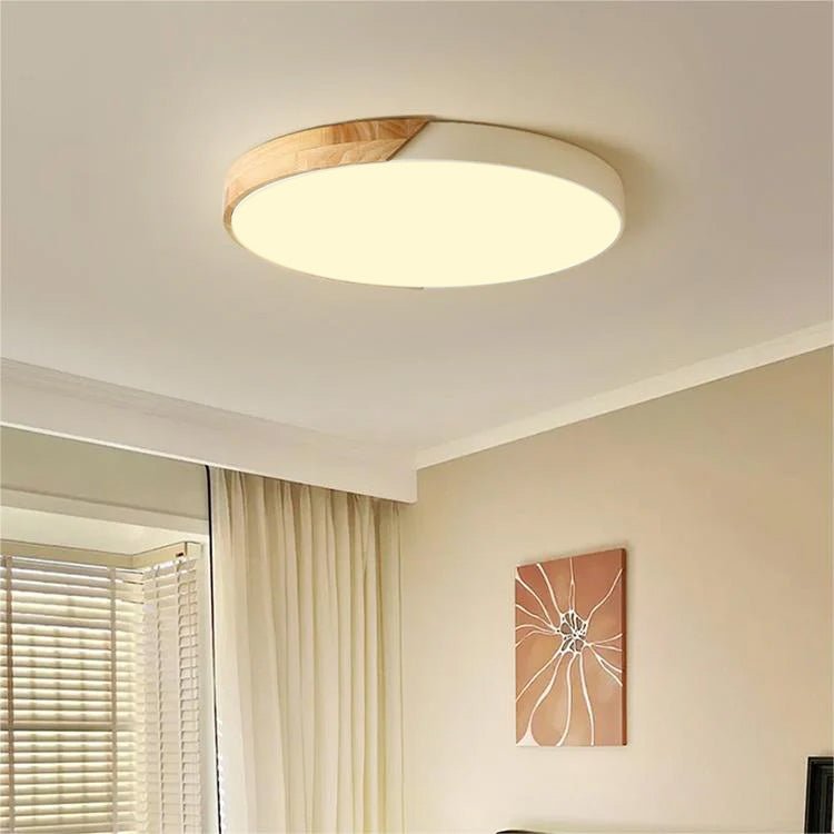 12-Inch Round LED Flush Mount Ceiling Light With Wood Accent | Temsk