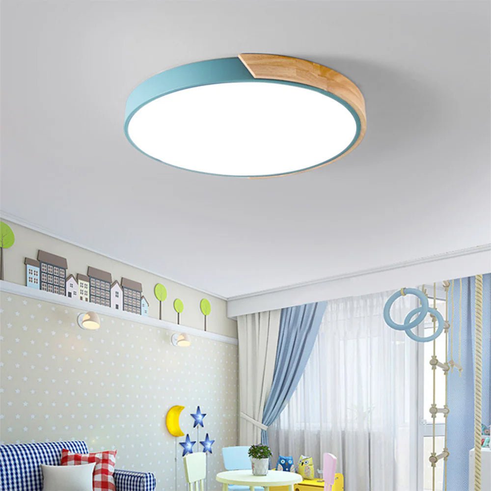 12-Inch Round LED Flush Mount Ceiling Light With Wood Accent | Temsk