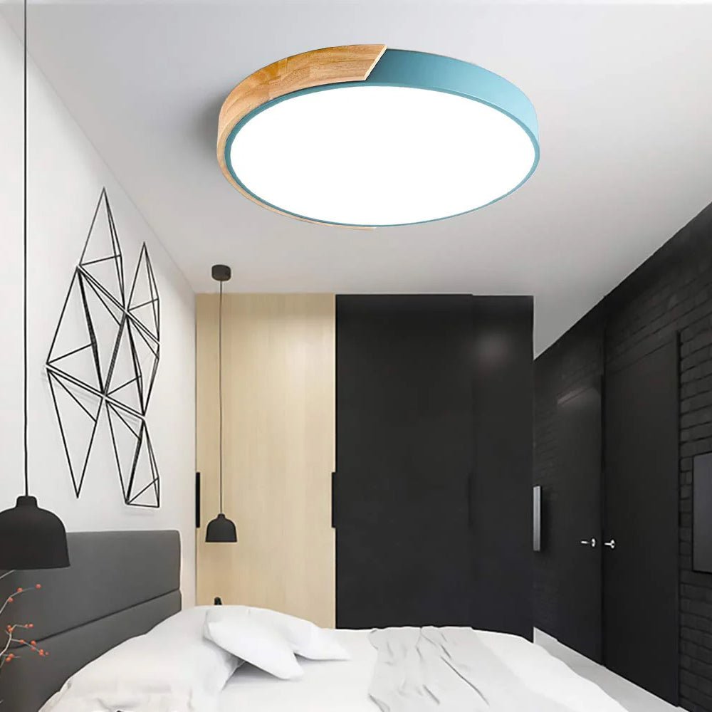12-Inch Round LED Flush Mount Ceiling Light With Wood Accent | Temsk
