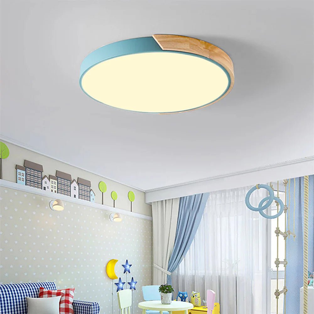 12-Inch Round LED Flush Mount Ceiling Light With Wood Accent | Temsk